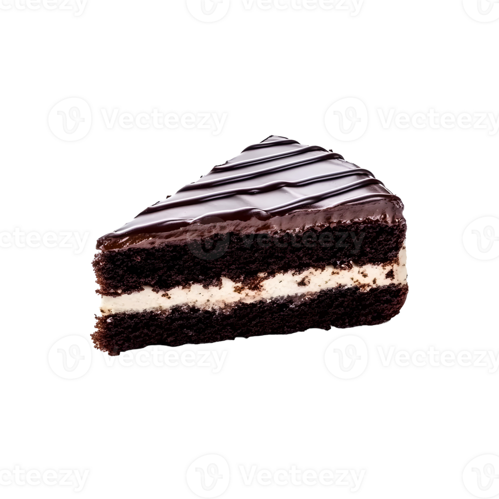 Delicious Slice of Chocolate Cake with Cream Filling on a transparent Background png