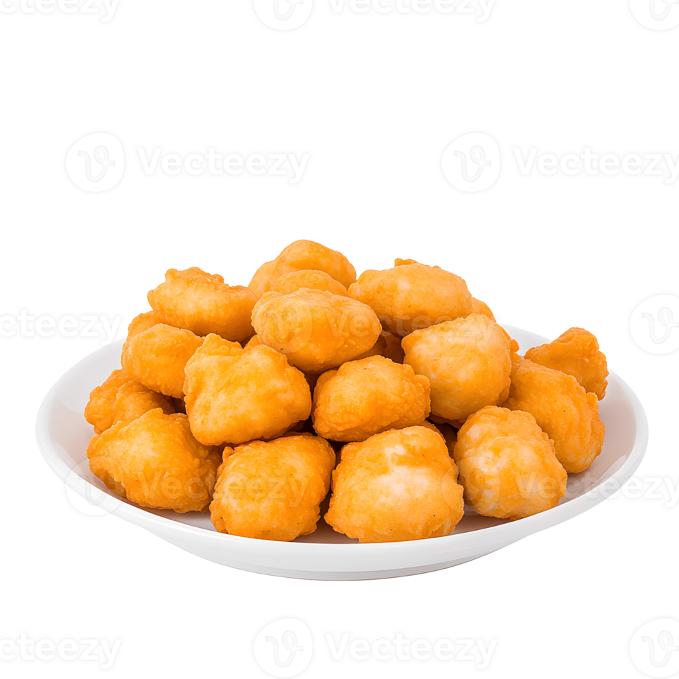 Delicious Chicken Nuggets Piled High on a White Plate Against a transparent Background png