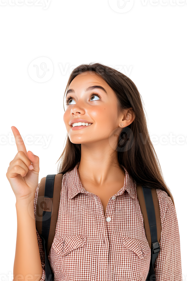 Optimistic student pointing upwards towards the future with youthful ambition png