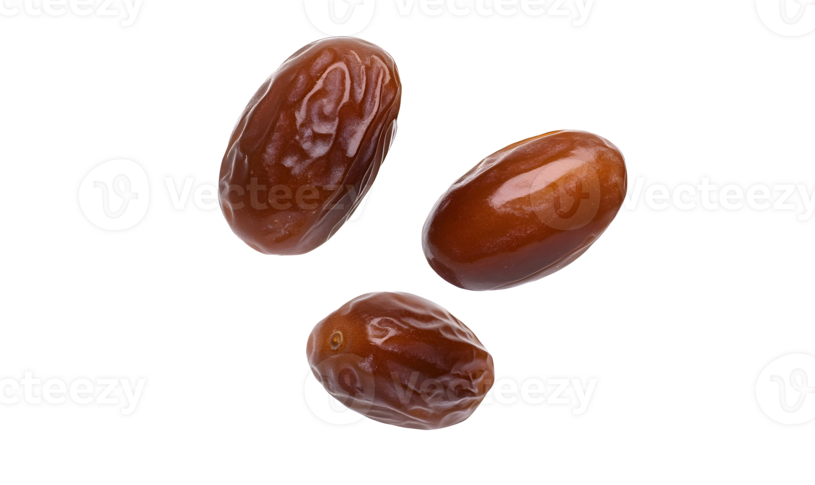 Three fresh dates isolated against transparent background showcasing their natural textures png