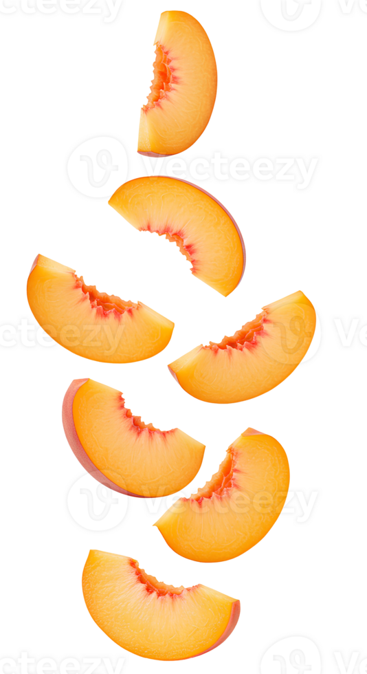 resh peach slices falling down isolated png