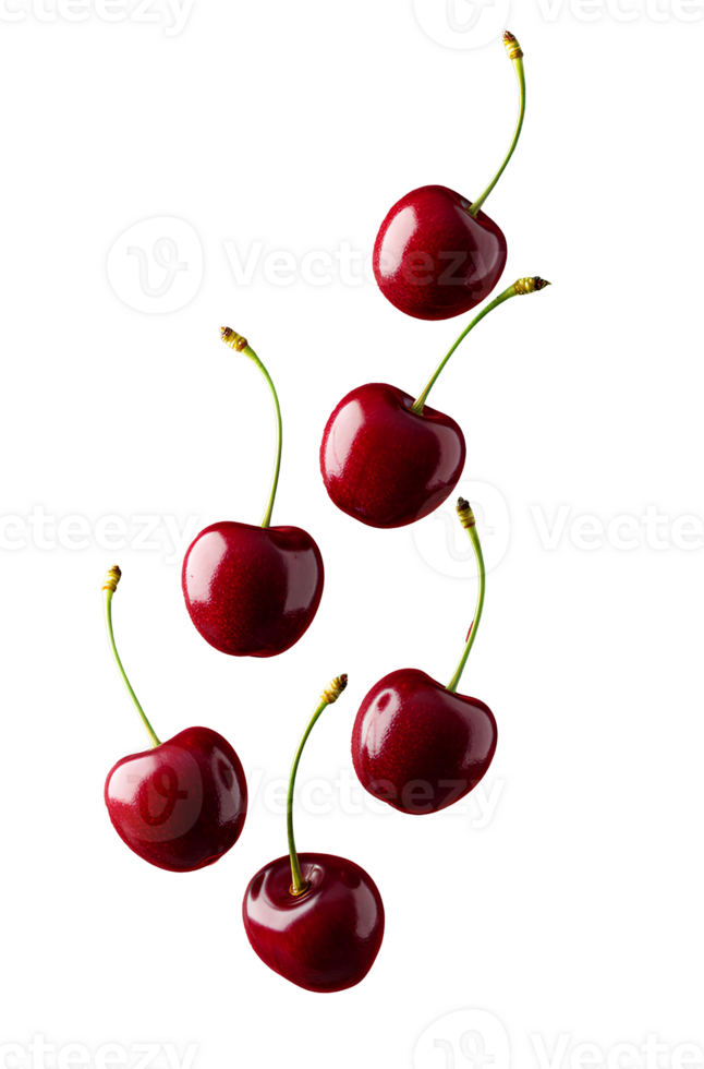 Fresh cherries falling down isolated png
