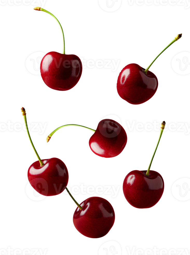 Cherries dropping from above in motion isolated png