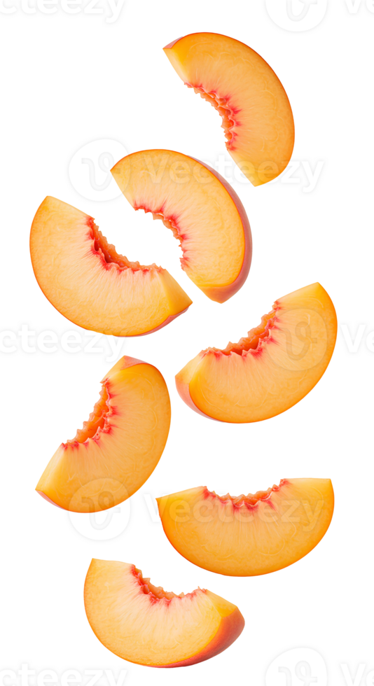 peach slices suspended in motion png