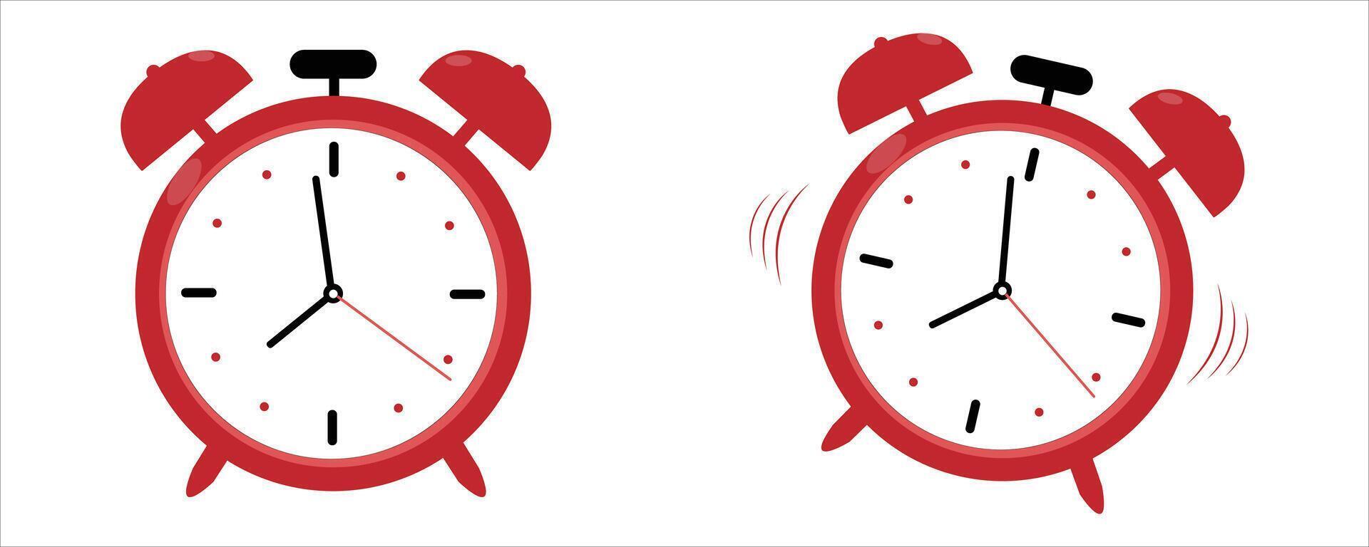 Red Alarm clock icon set.Ringing alarm clock vector