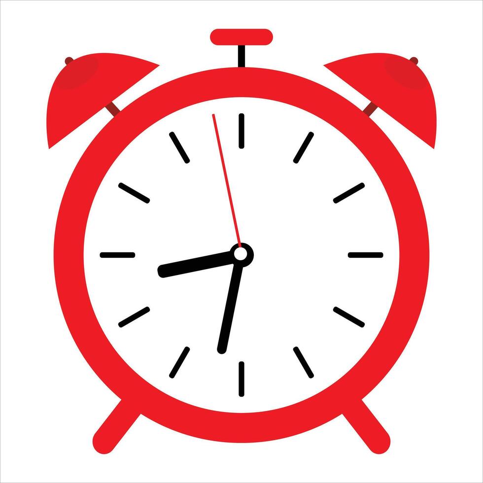 Alarm clock flat icon Illustration.Red alarm clock over white background vector