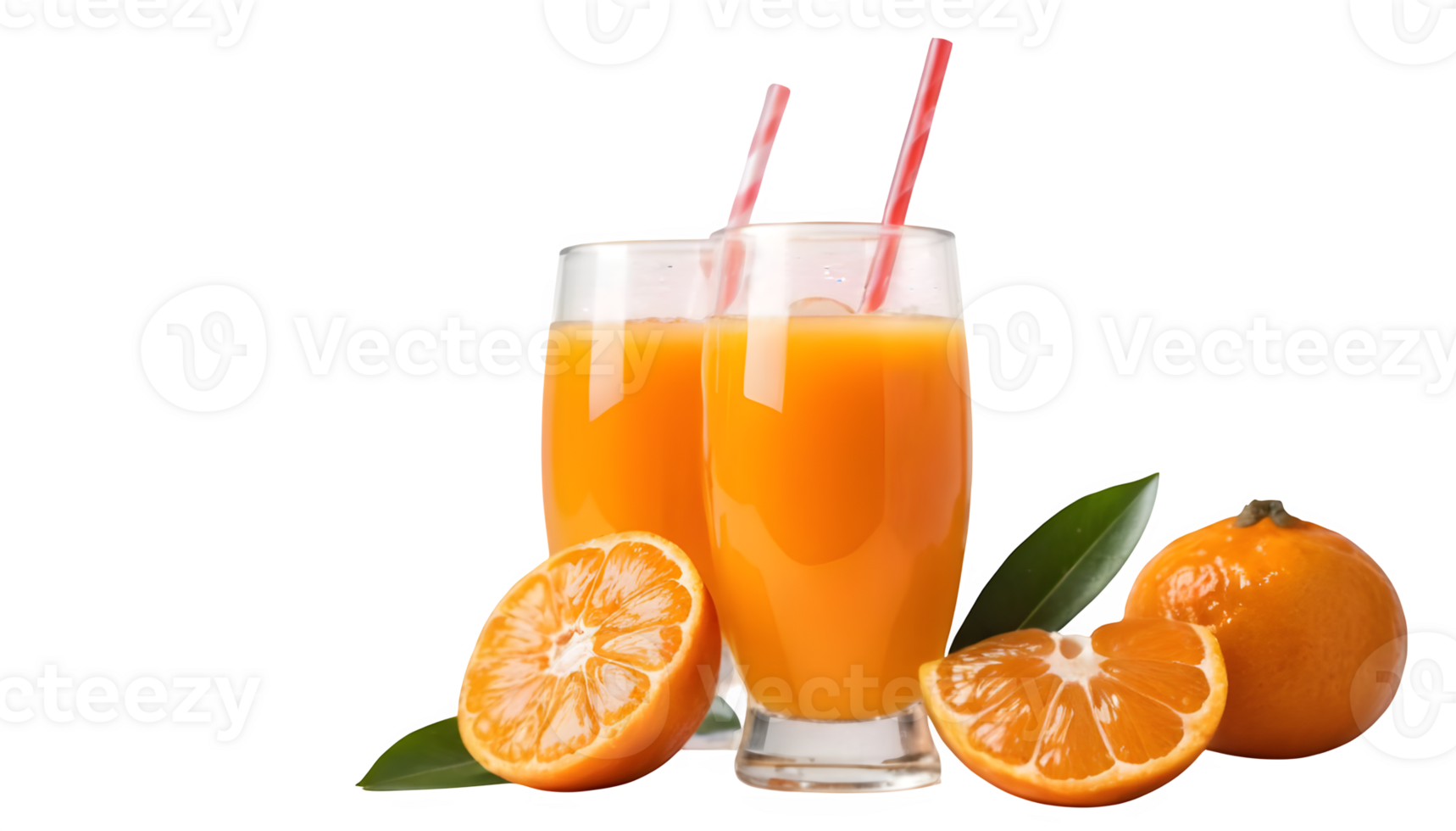 Orange juice with two glasses and slices of oranges png
