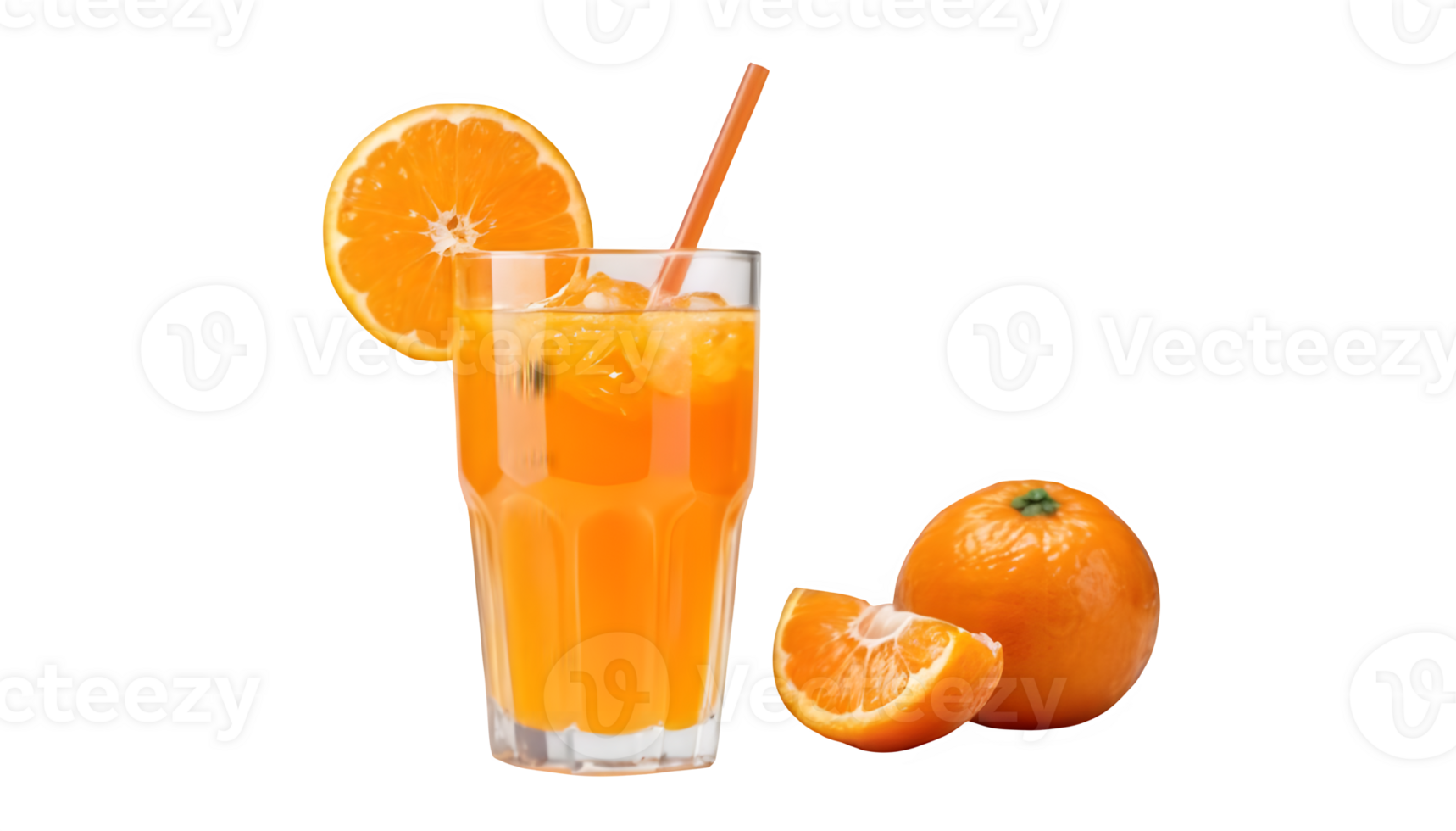 Orange juice with a straw and slices of orange png