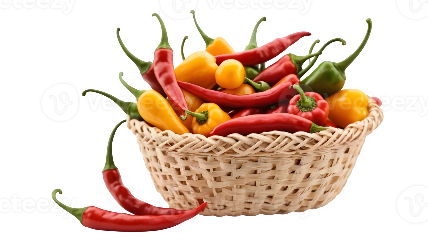 A basket filled with peppers and other hot peppers png
