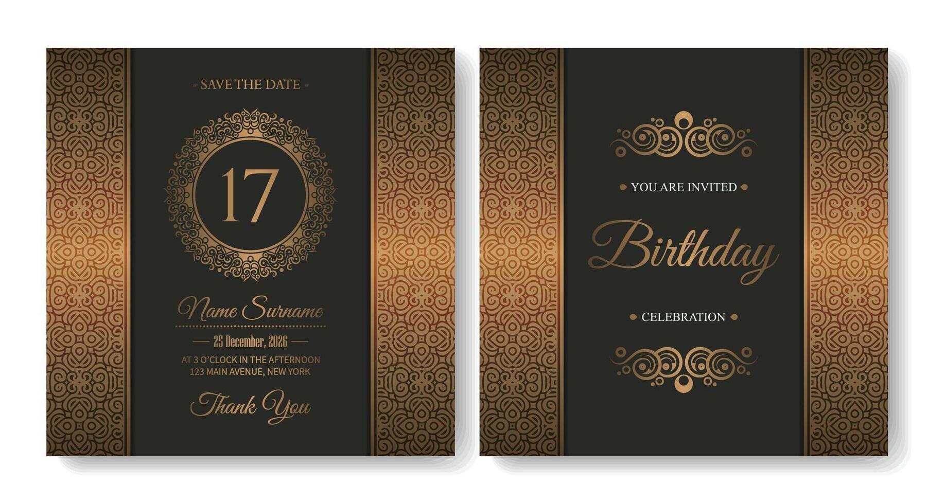Luxury dark birthday invitation with border art template vector