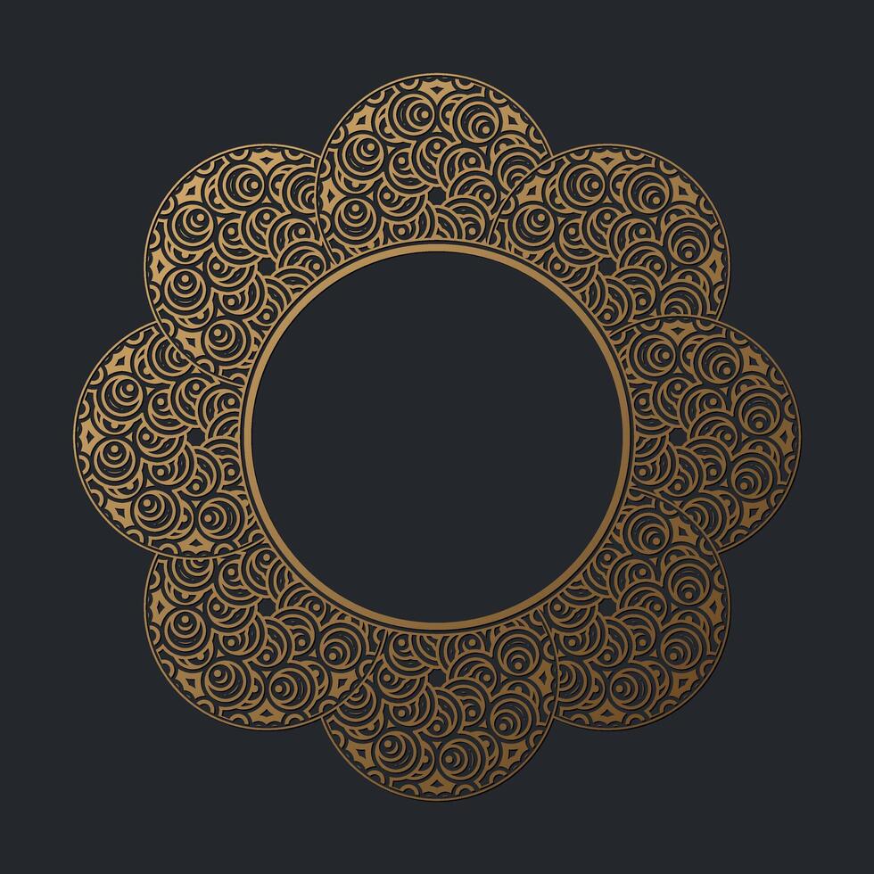 golden round floral frame design template vector