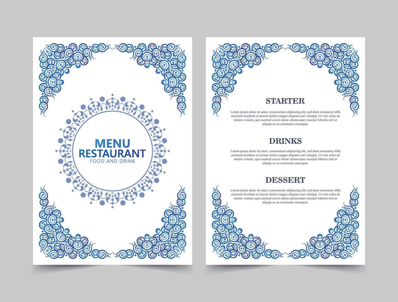 Blue restaurant menu with texture pattern elements vector