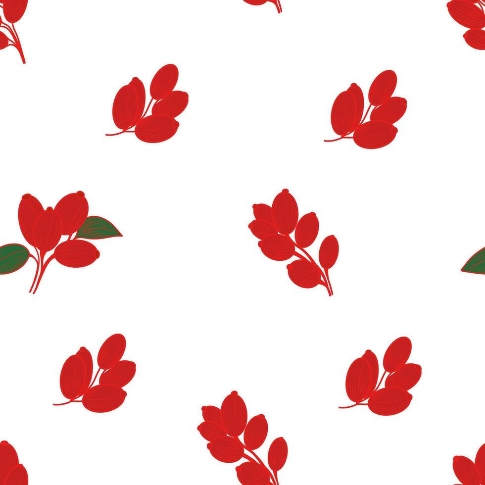 seamless pattern with red berries. pattern featuring vibrant red barberry clusters with green leaves. Ideal for textiles, wallpapers, and decorative applications. vector