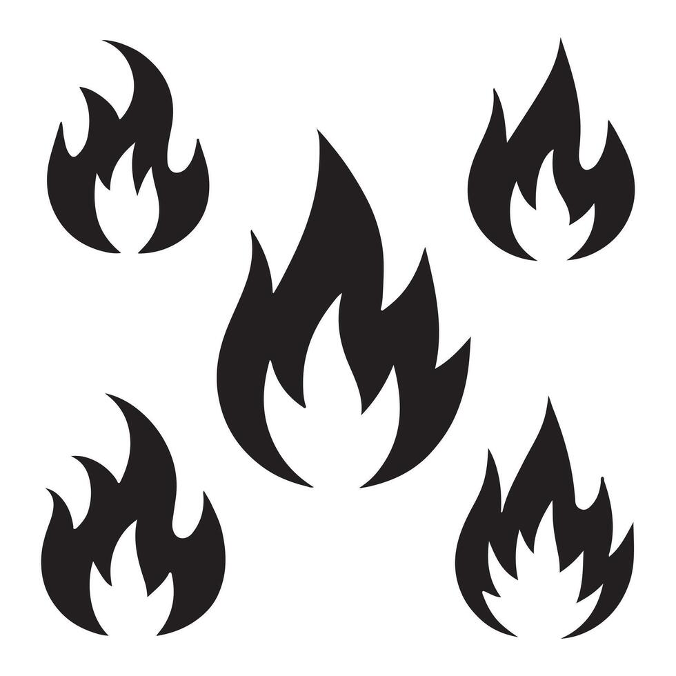 Fire Flame Logo Silhouette icon Set vector