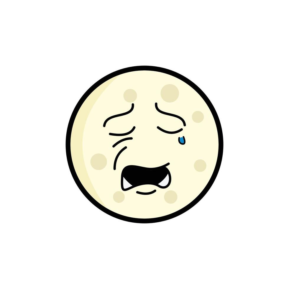Moon Sadness Clipart, Cartoon Lunar Face, Expressive Moon Emoji, Kawaii Celestial Art vector