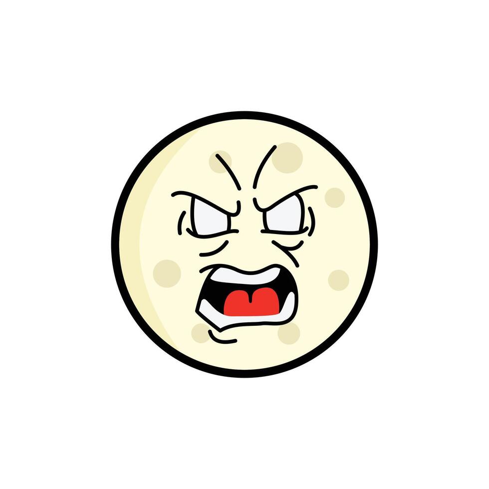 Moon Rage Clipart, Cartoon Lunar Face, Expressive Moon Emoji, Kawaii Celestial Art vector
