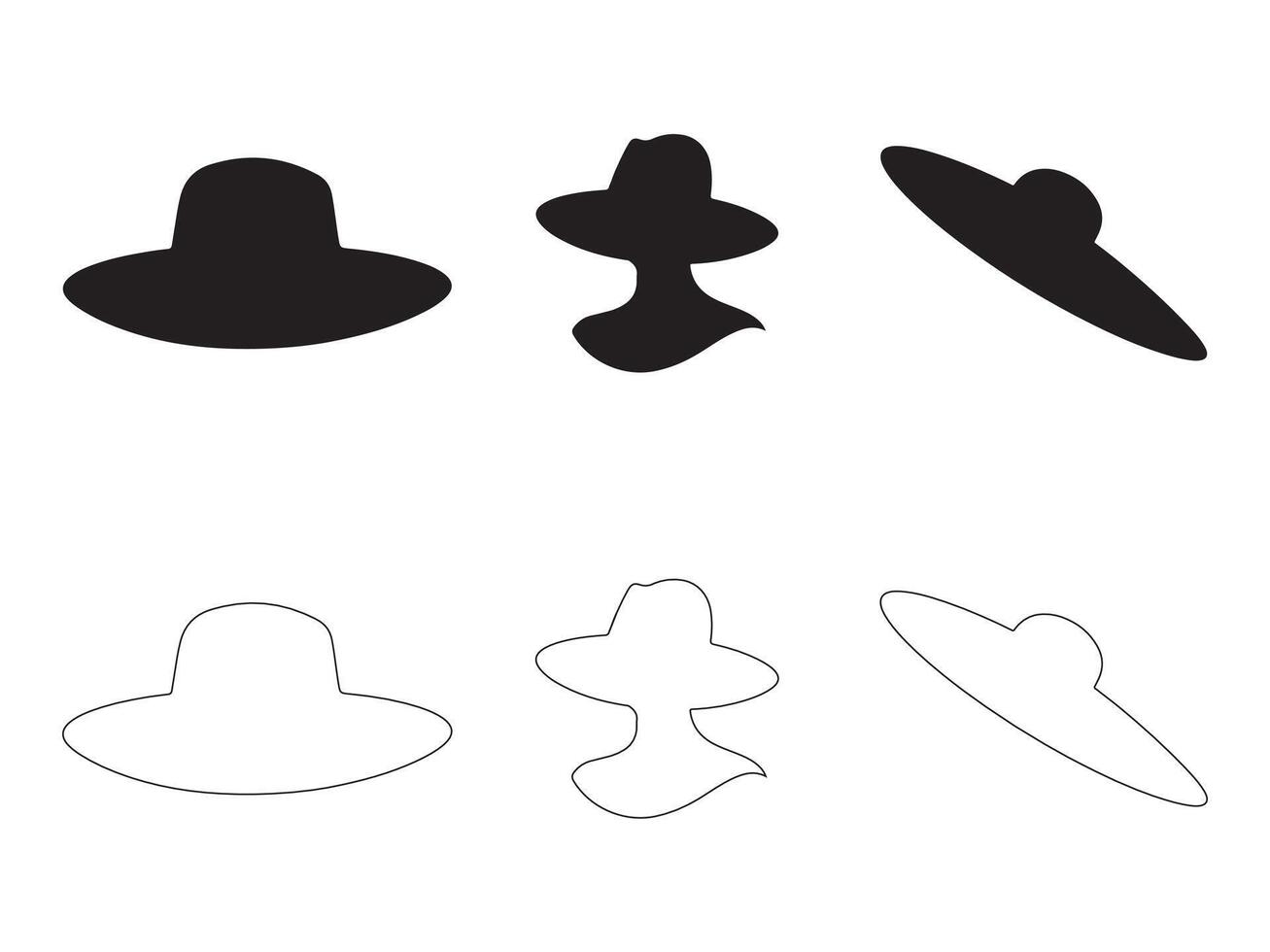 Sun Hat Icon Square Button Set. Pamela Hat icon. Hat Silhouettes. Pamela Hat icon simple symbol. vector