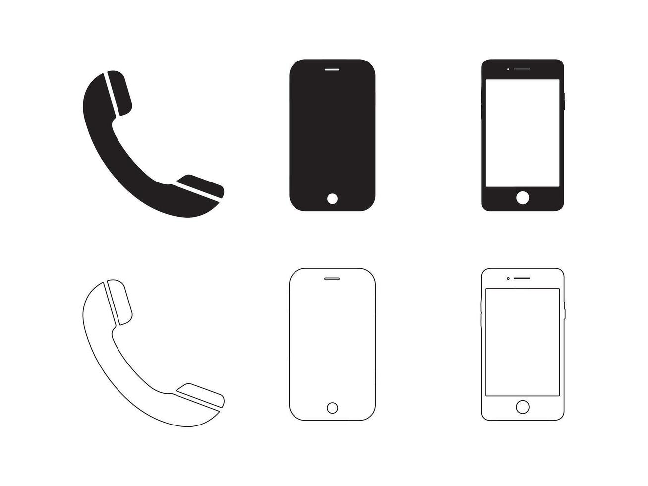 Phone icon set. Isolated telephone simbols on white background. Ringing phone simple icon set. Smartphone ringing. Phone sign. vector
