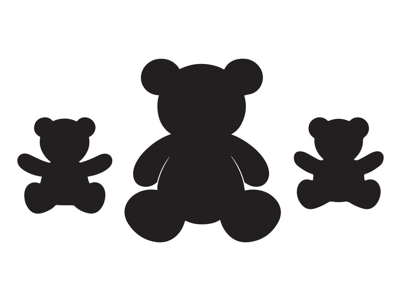Group of Teddy Bear Silhouette isolated white background.Cute Bear Icon, Childhood Symbol, Flat Illustration vector