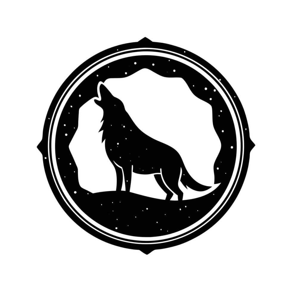 Howling Wolf Night Sky Celestial Badge Vintage Design vector