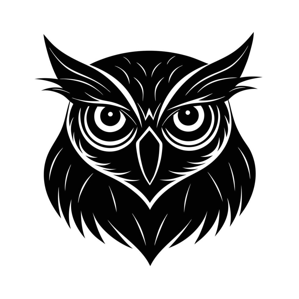 Majestic Owl Head, Black and White, Bird Art, Wildlife Design, Feathered, Nature, Nocturnal, Vision, vector