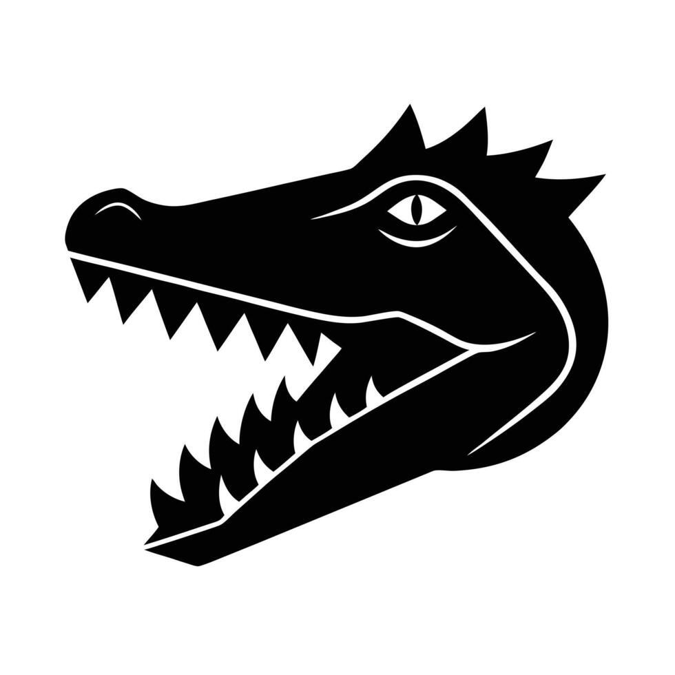 Aggressive Alligator Head Silhouette Wild, Black, Reptile, Jaws, Teeth vector