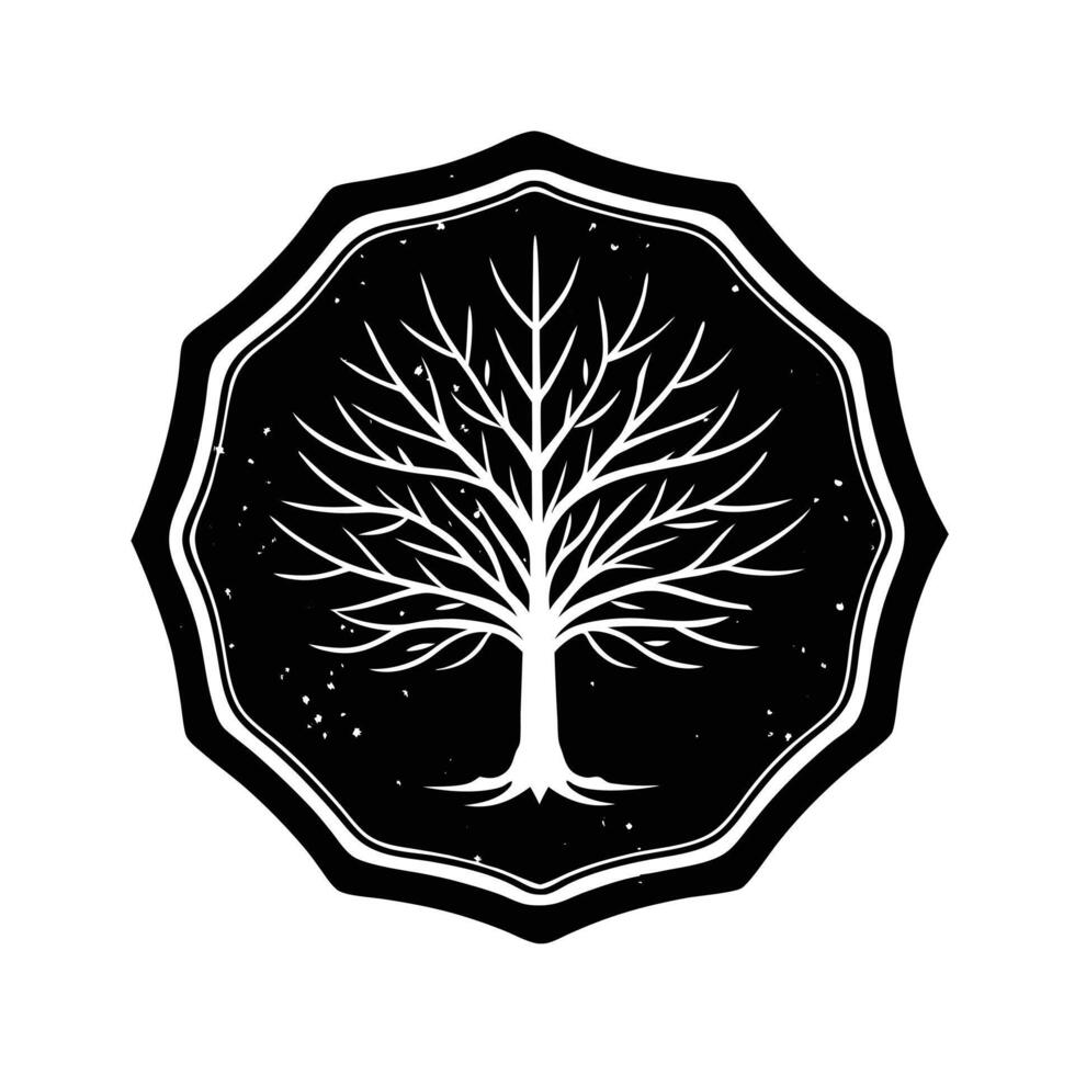 Black and White Tree Emblem, Vintage Rustic Design, Nature Symbol vector