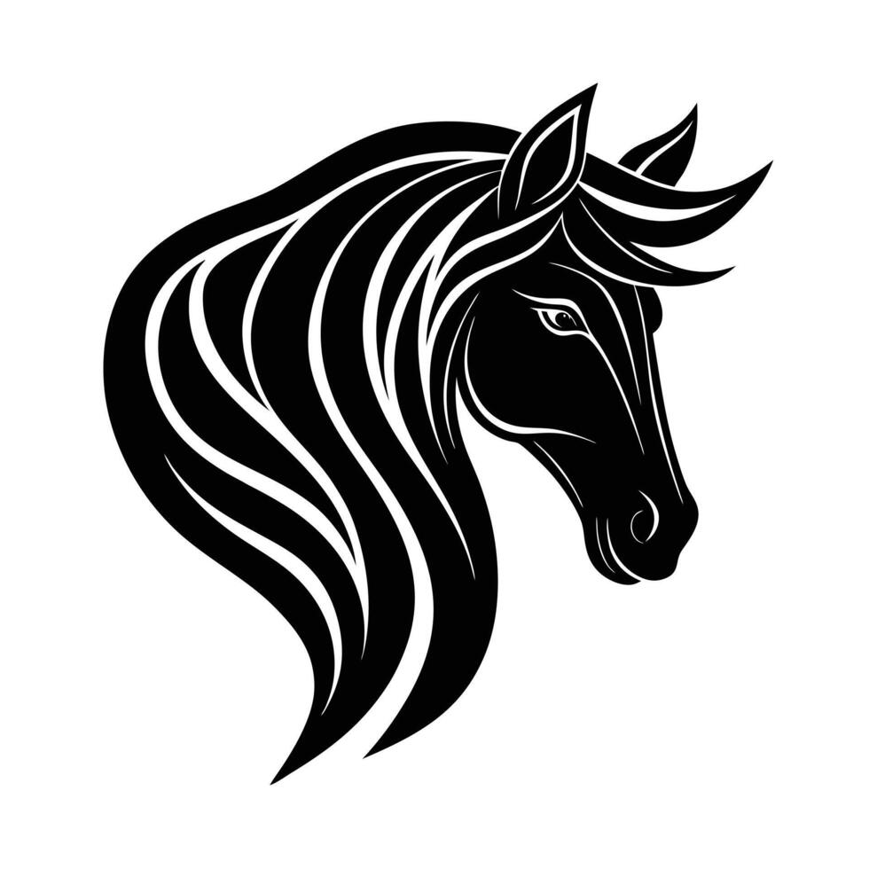 Elegant Black Horse Head Silhouette, Mane, Style, Art, Design, Graphic, , Image, Icon vector