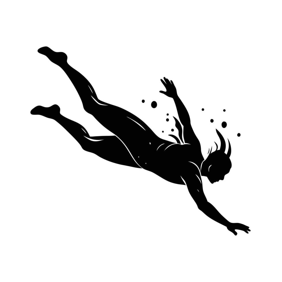 Silhouette of Man Diving Underwater Aquatic Scene vector
