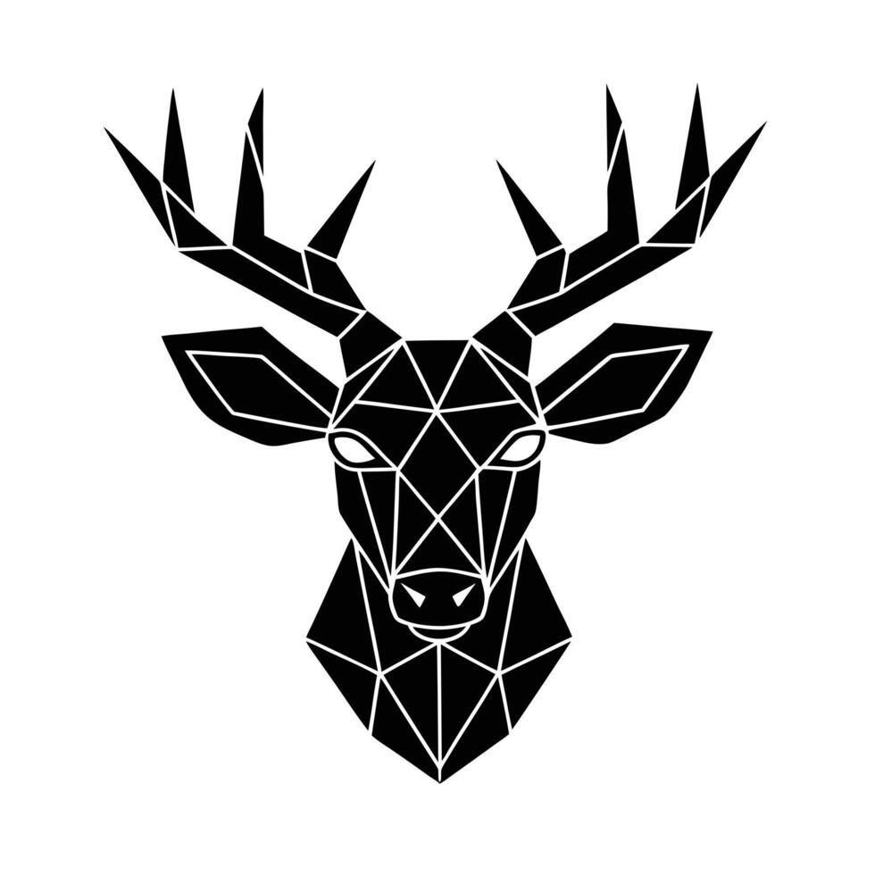 Geometric Deer Head, Black, White, Antlers, Polygon, Art, Animal, Design, Silhouette, Minimalist vector