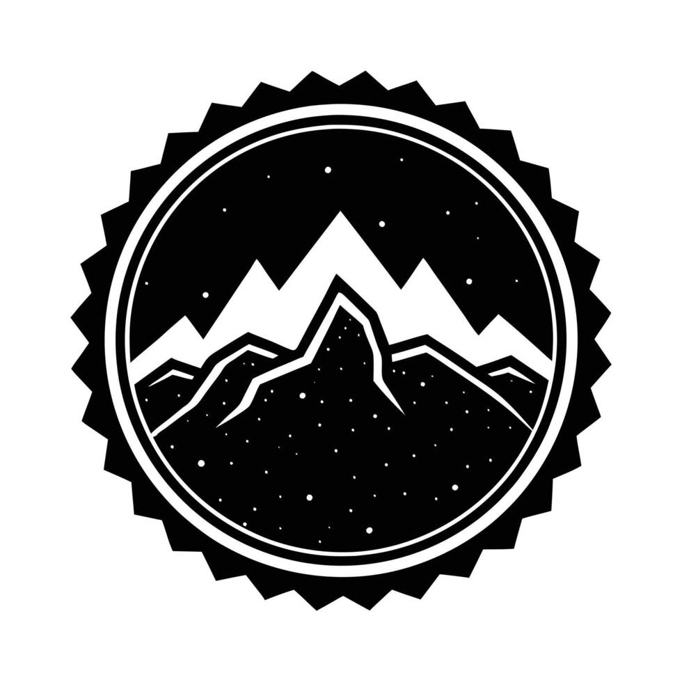 Night Sky Mountain Badge Peak Silhouette, Starry Design vector