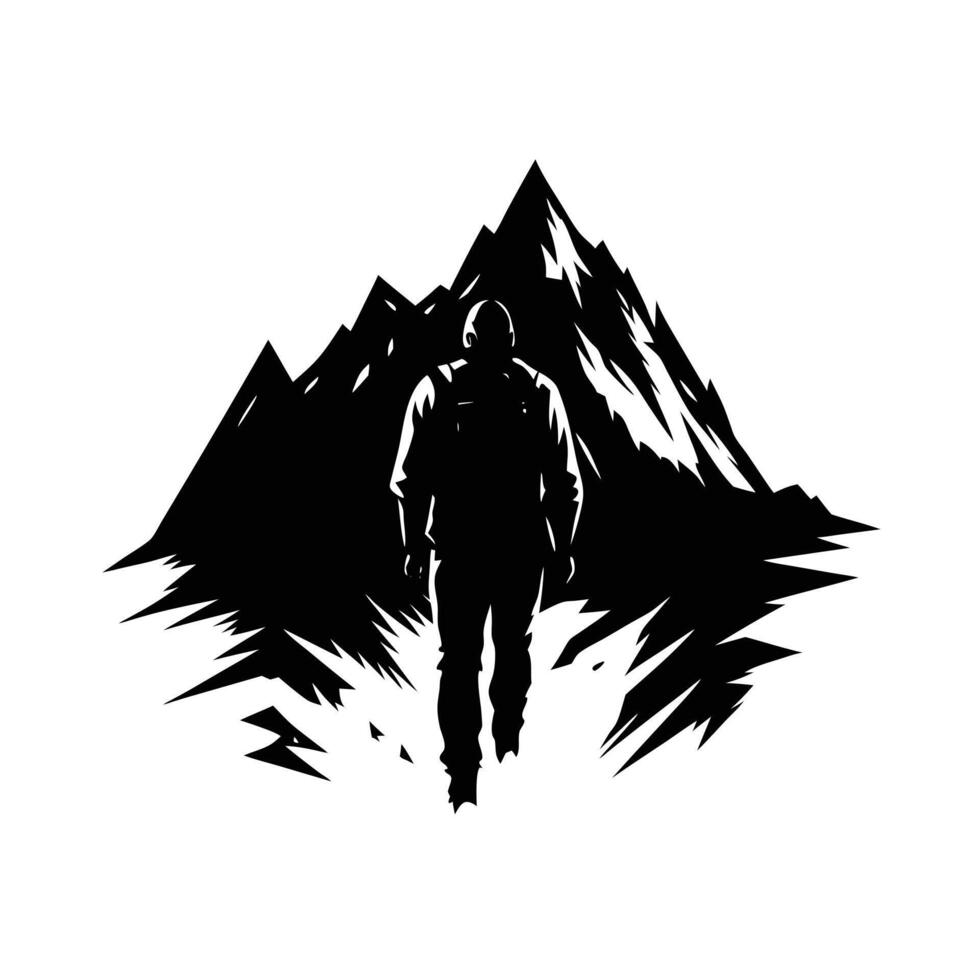 Silhouette of Hiker Ascending Majestic Mountain Peaks vector