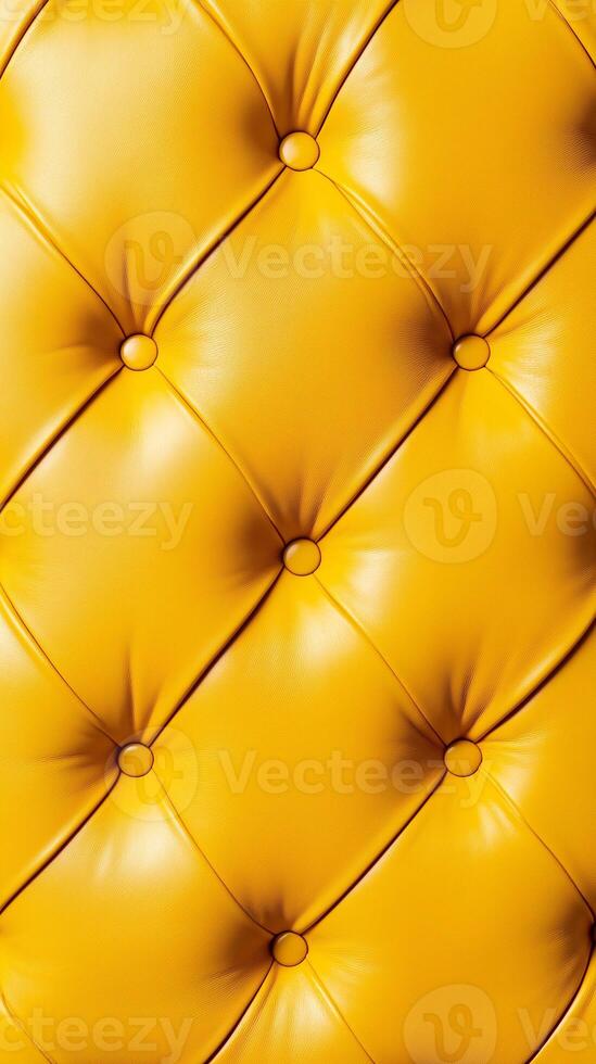 A plush golden leather upholstery with a buttoned, diamond-tufted pattern, offering an elegant and sophisticated look, perfect for premium furniture or interior design. photo