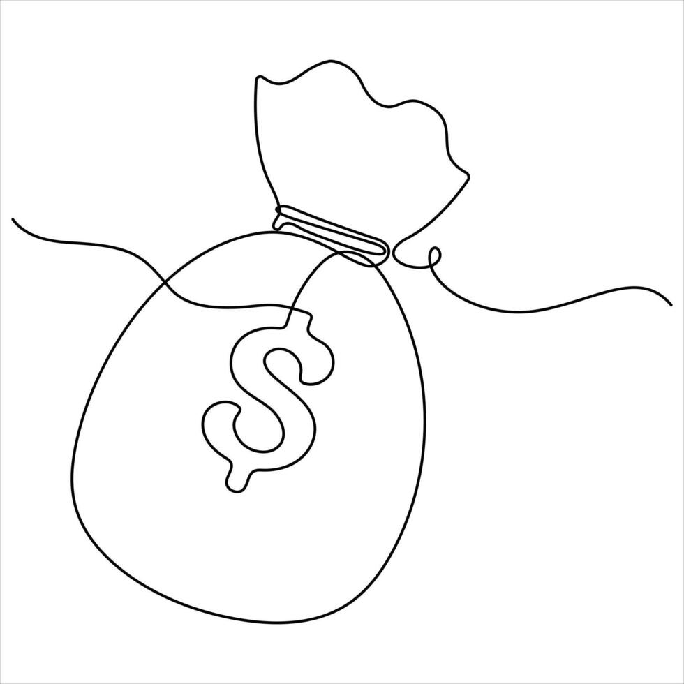 Single continuous line drawing money bag money storage and investment single Line art saving Investment and finance bank object vector
