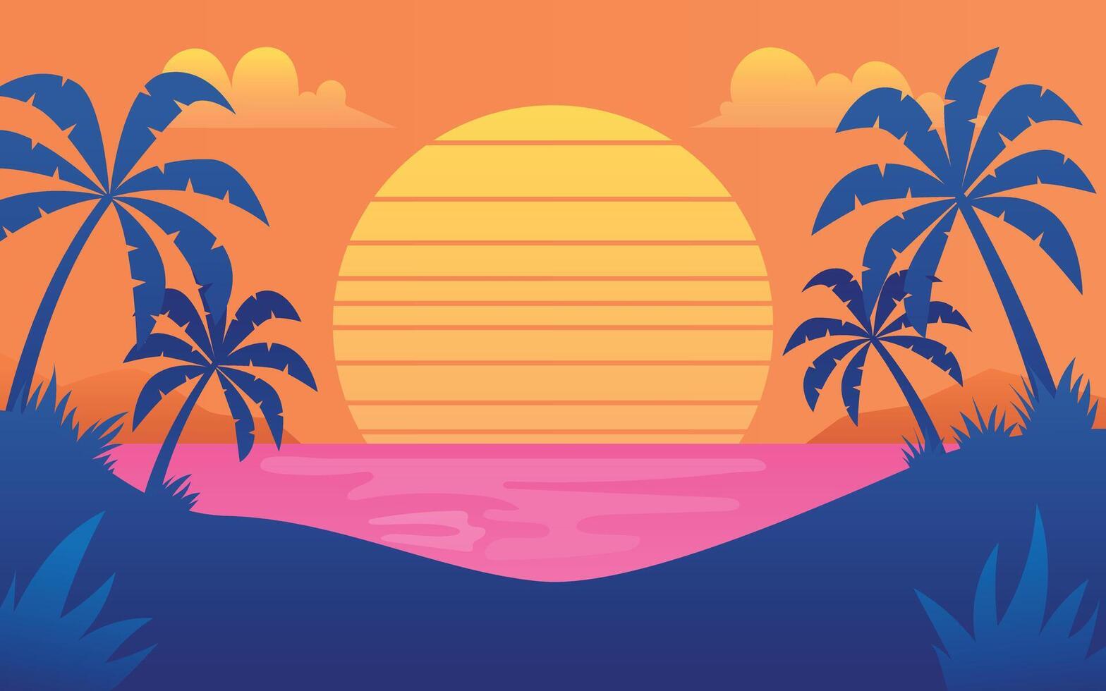 Vibrant Colour Beach Sunset Landscape vector