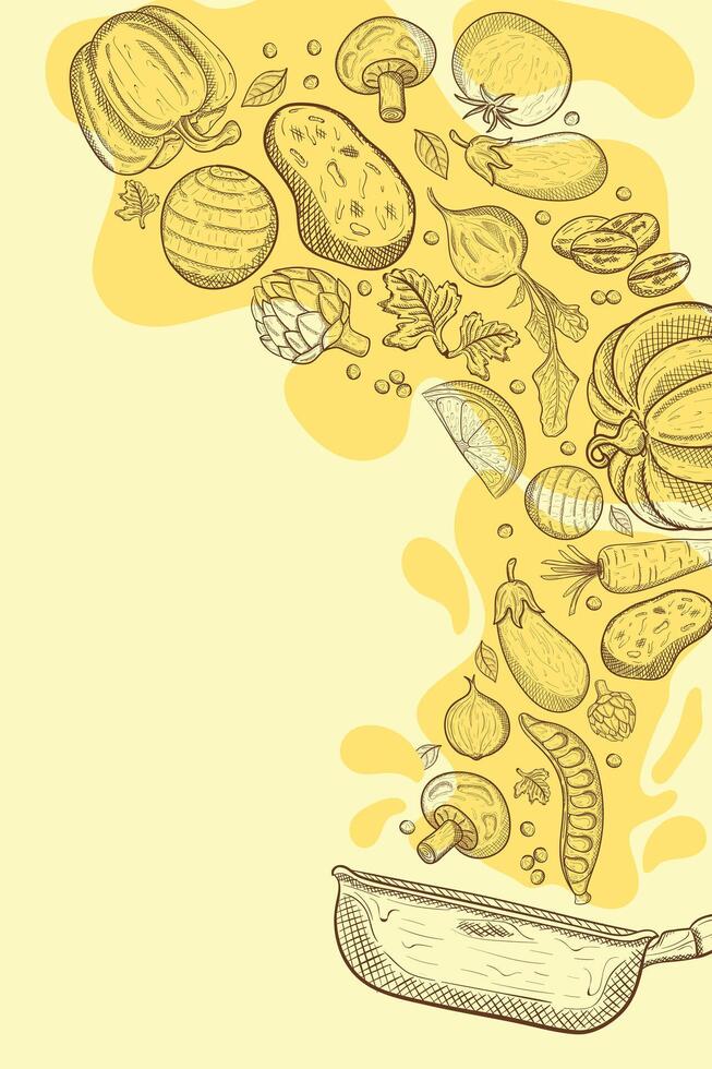 Sketch of cooking ingredients menu in a pan. suitable for restaurant menu layout vector