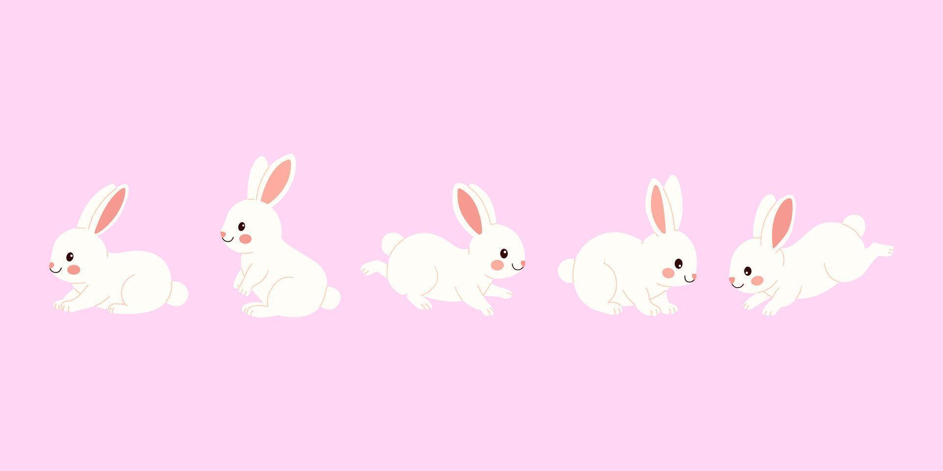 Cute Easter bunnies set. Hand drawn illustration of easter chracter. For cards, stickers, scrapbooking and poster vector