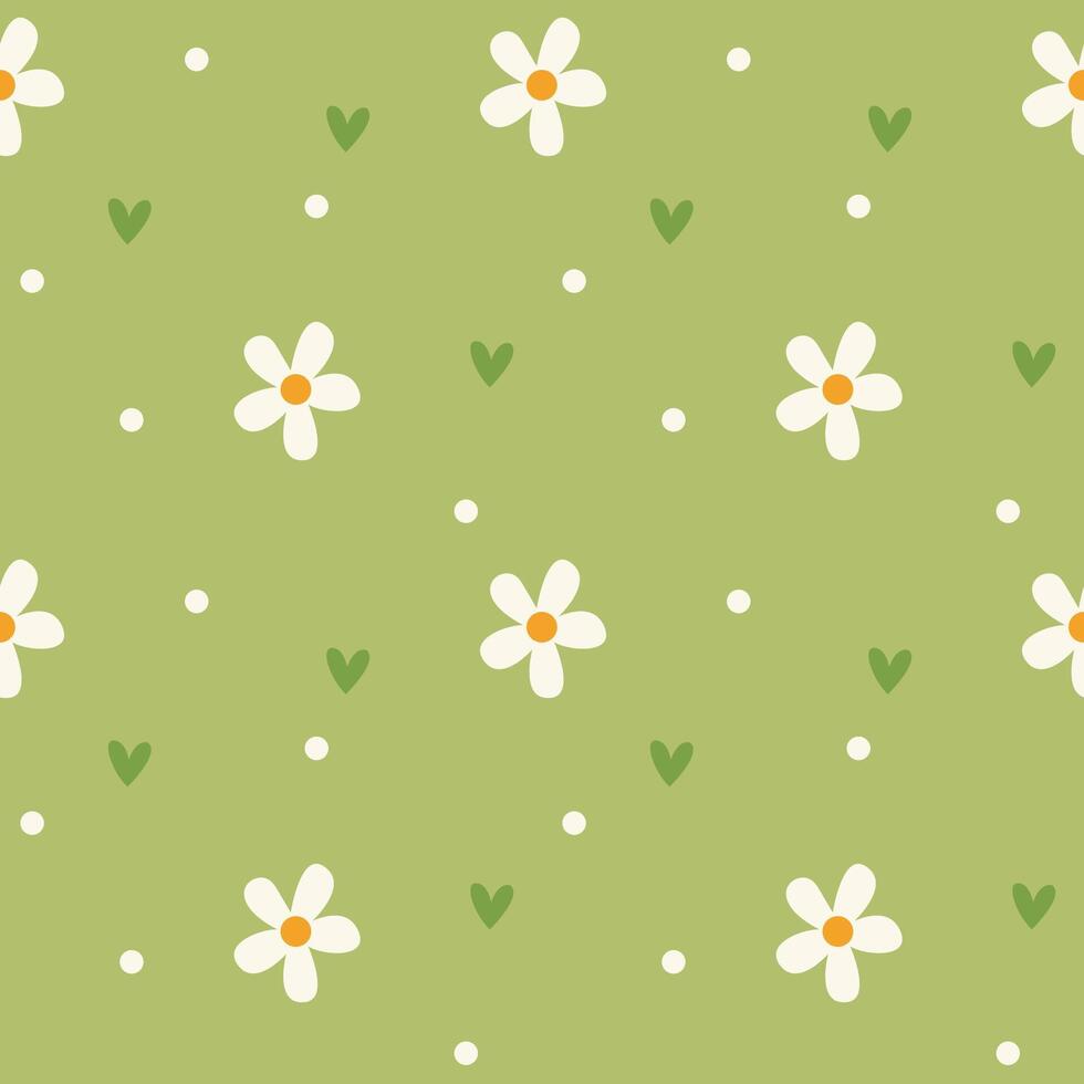 Hand drawn seamless pattern with cute floral. Abstract floral print with hearts. vector