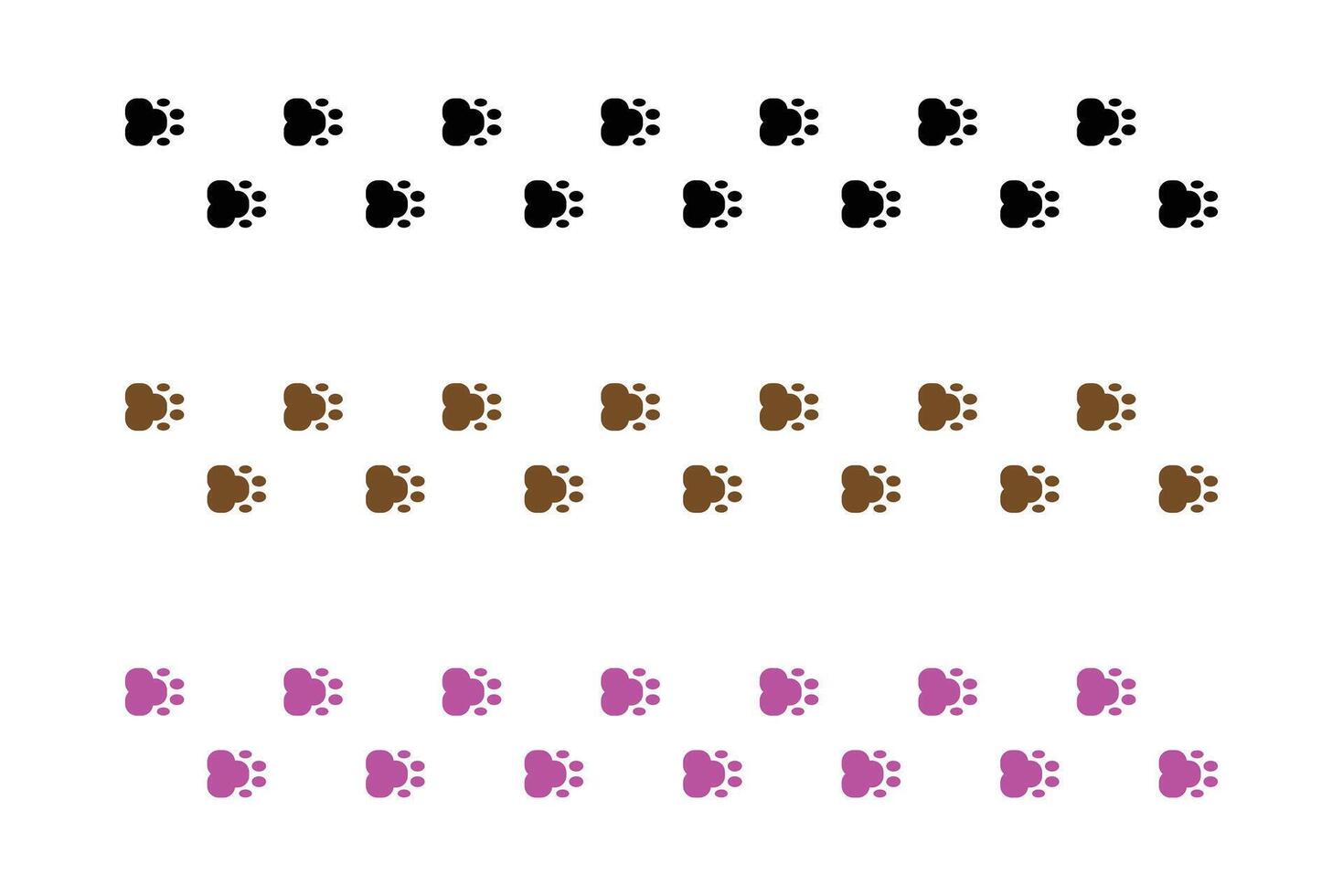 A set of paw prints with different colors. cute paw footprints track pattern vector