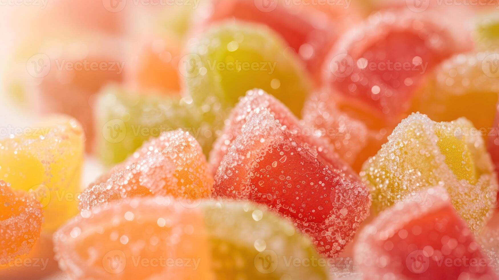 Colorful, sugary gummy candies arranged attractively, showcasing their vibrant hues. photo
