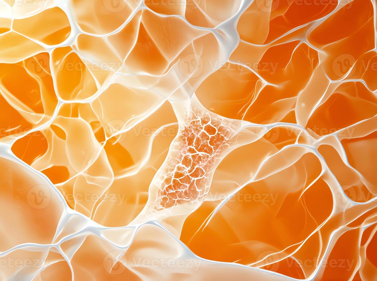 This abstract image showcases the intricate patterns of cellular structures, presenting a blend of vibrant orange hues and delicate white lines that evoke a sense of microscopic be photo
