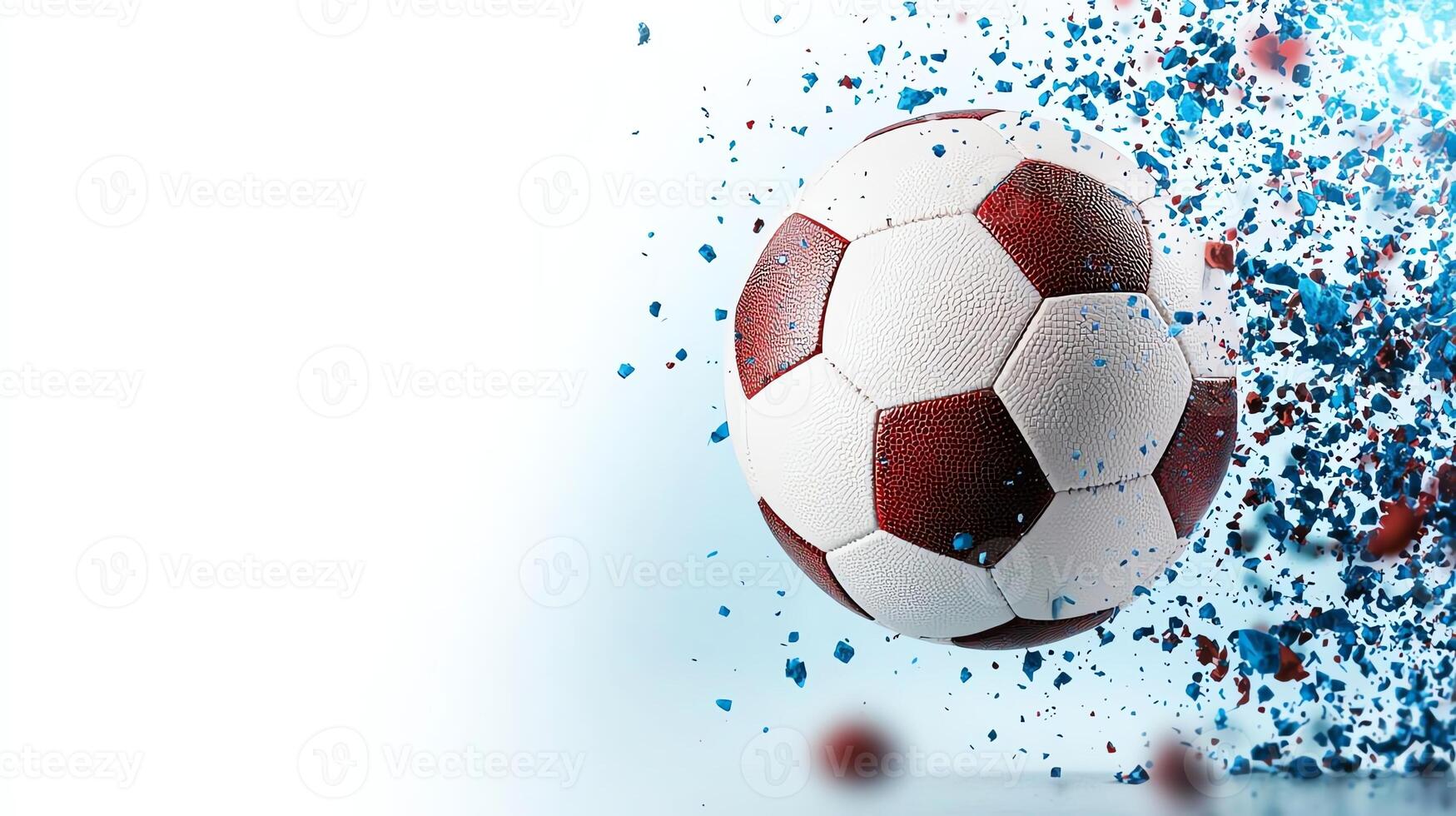 Dynamic soccer ball in motion surrounded by colorful splashes. Perfect for sports-themed designs, promotions, or events, conveying energy and excitement. photo