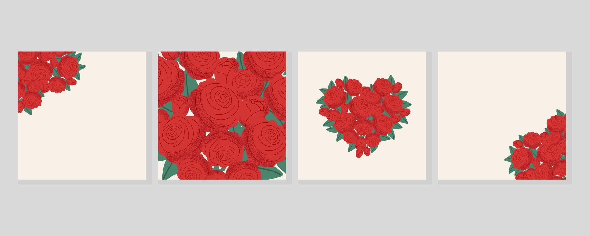 Set of Valentines Day banners for social media posts. Backgrounds with rose blossoms. Creative concept for invitation, card, cover vector