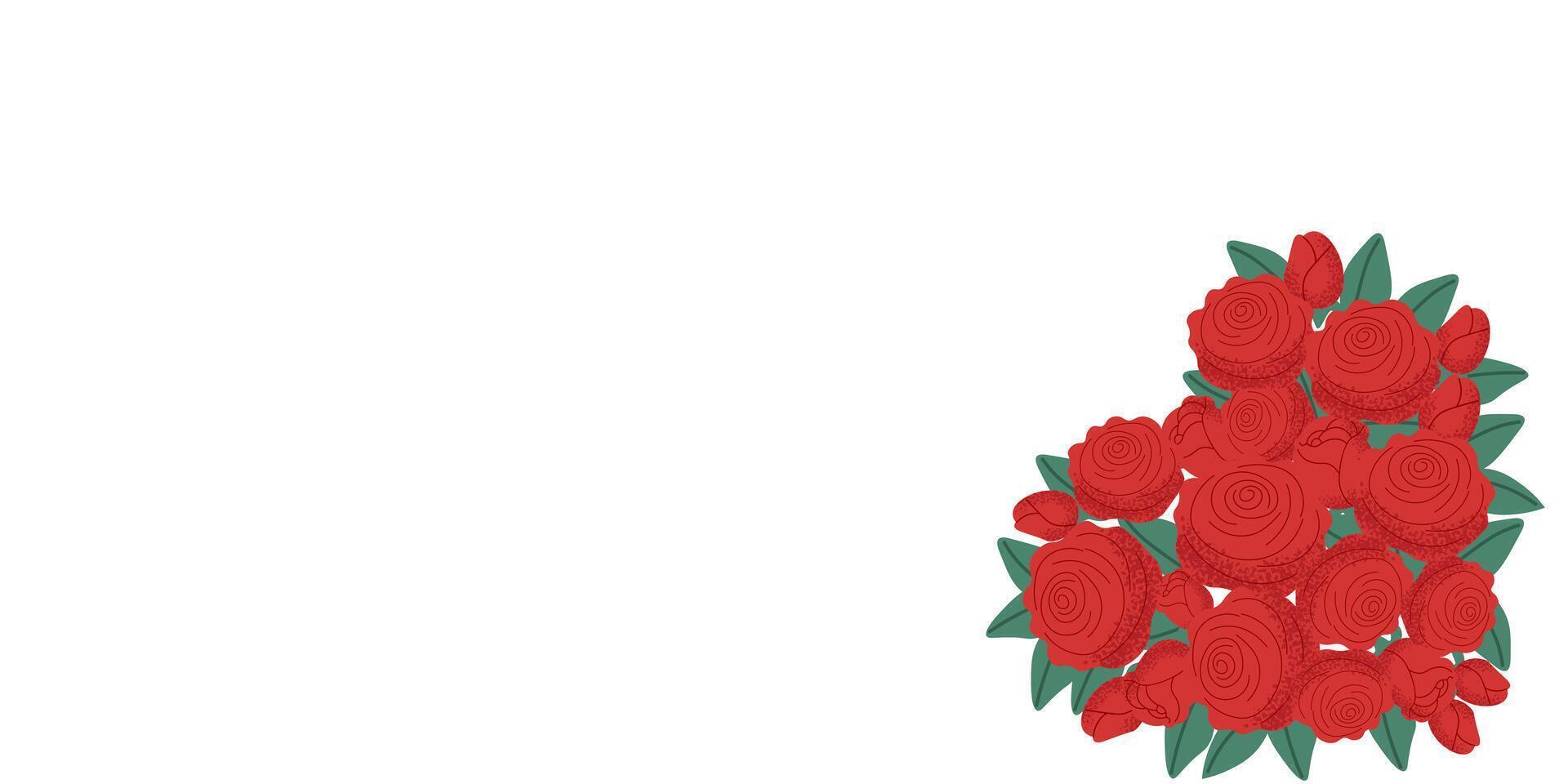Banner with red roses in the shape heart on background. Beautiful design for love celebrations, from weddings, Valentine's Day and otherth. vector