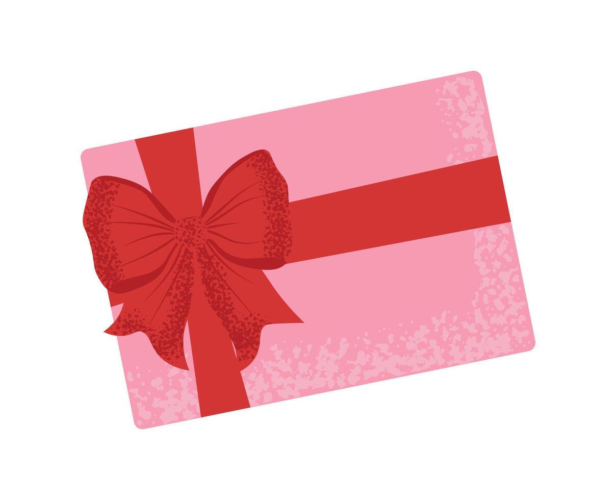 Pink gift box with red ribbon. Simple, cute packaging vector