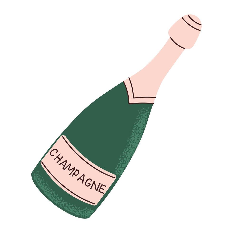 Minimalistic illustration of a champagne bottle for celebrations Valentine's Day, party and birthday.. Romantic and elegant drink symbol vector