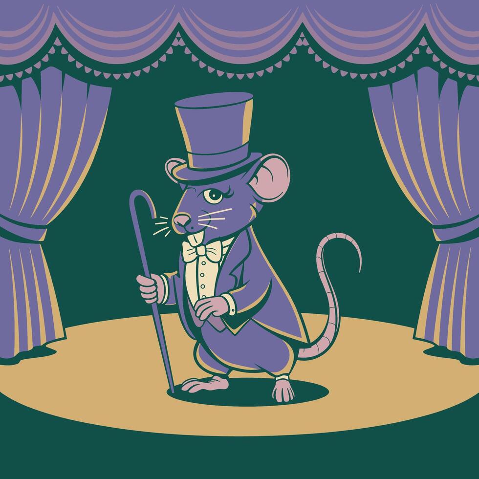 Magician Mouse in Suit on Stage vector