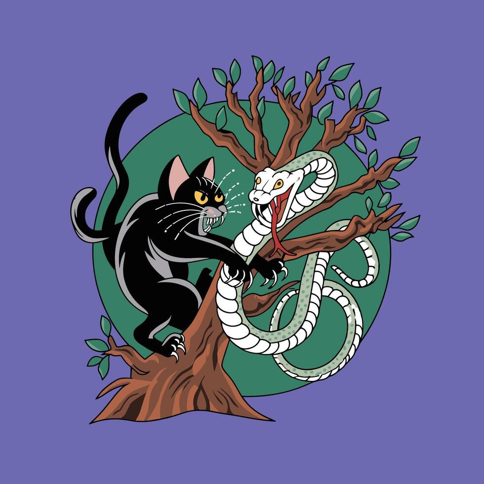 Snake or black cat fight vector