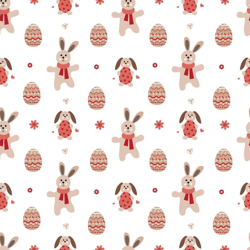 Seamless pattern with Easter eggs and bunnies on a white background vector