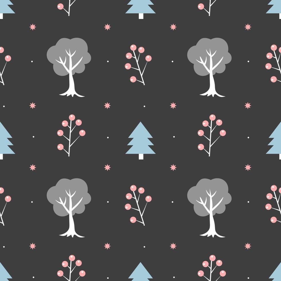 Seamless pattern with winter trees on a dark background vector